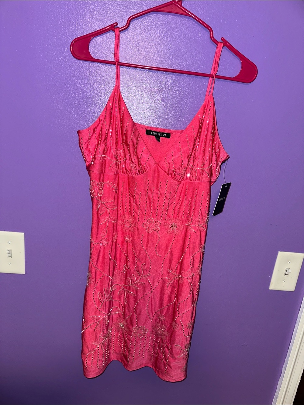 Forever 21 Hot Pink Beaded Slip Mini Dress